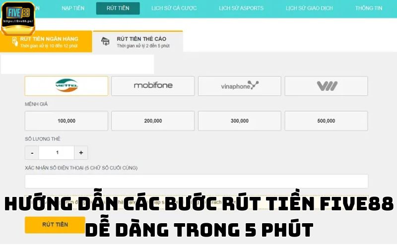 Hướng dẫn các bước rút tiền Five88 dễ dàng trong 5 phút