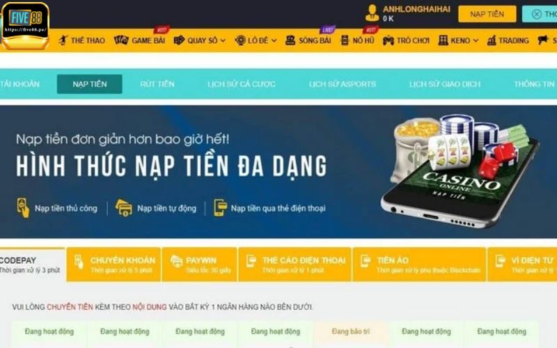 Những lưu ý khi tiến hành gửi tiền Five88